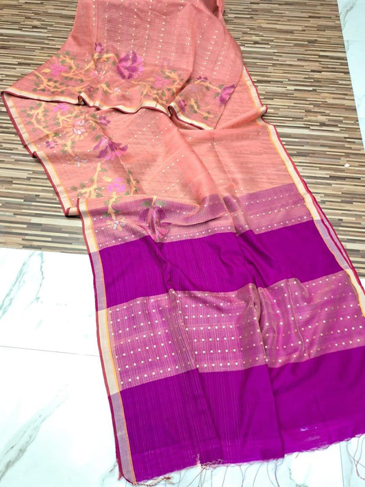 Pink woven Resham Silk