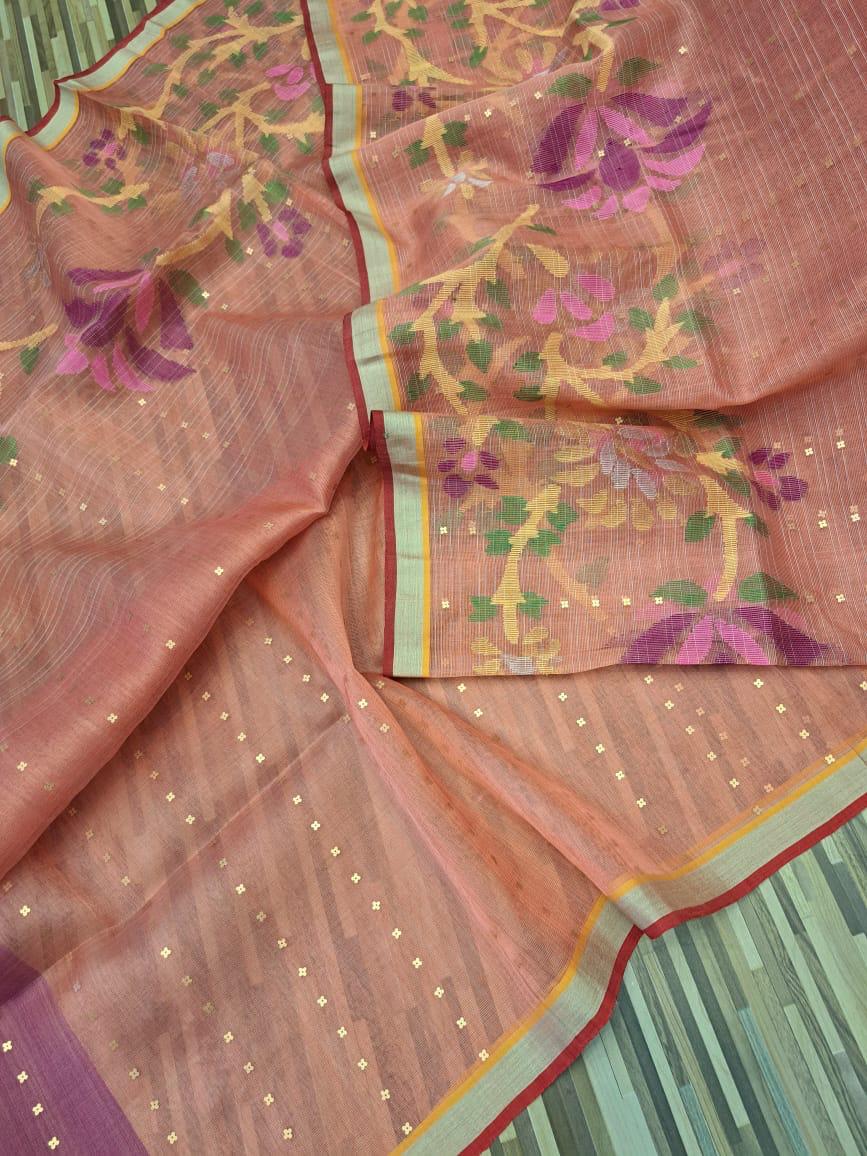 Pink woven Resham Silk