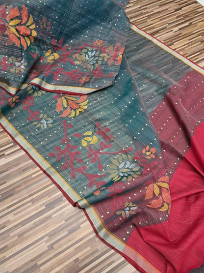 Green woven Resham Silk