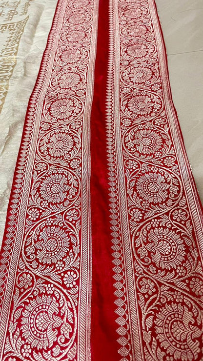 Raani Pink and Off White Pure Ghicha Silk