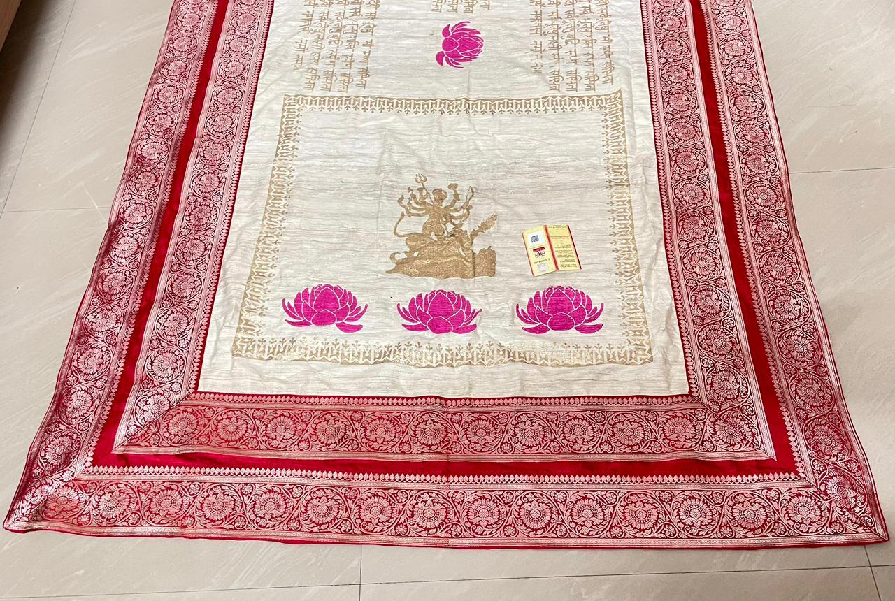 Raani Pink and Off White Pure Ghicha Silk