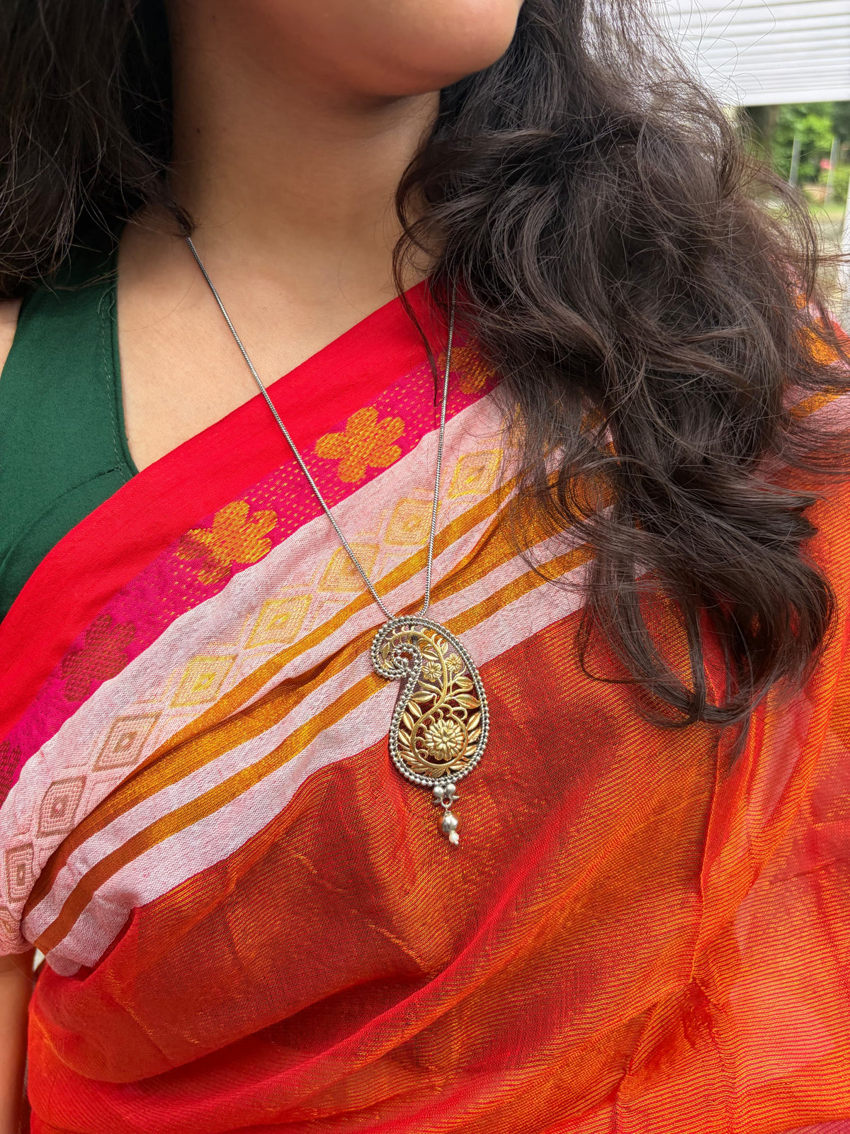 Red tissue mul cotton saree with woven borders