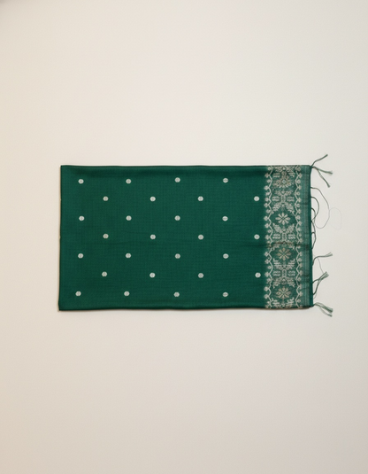 Bottle green Tussar Jamdani saree