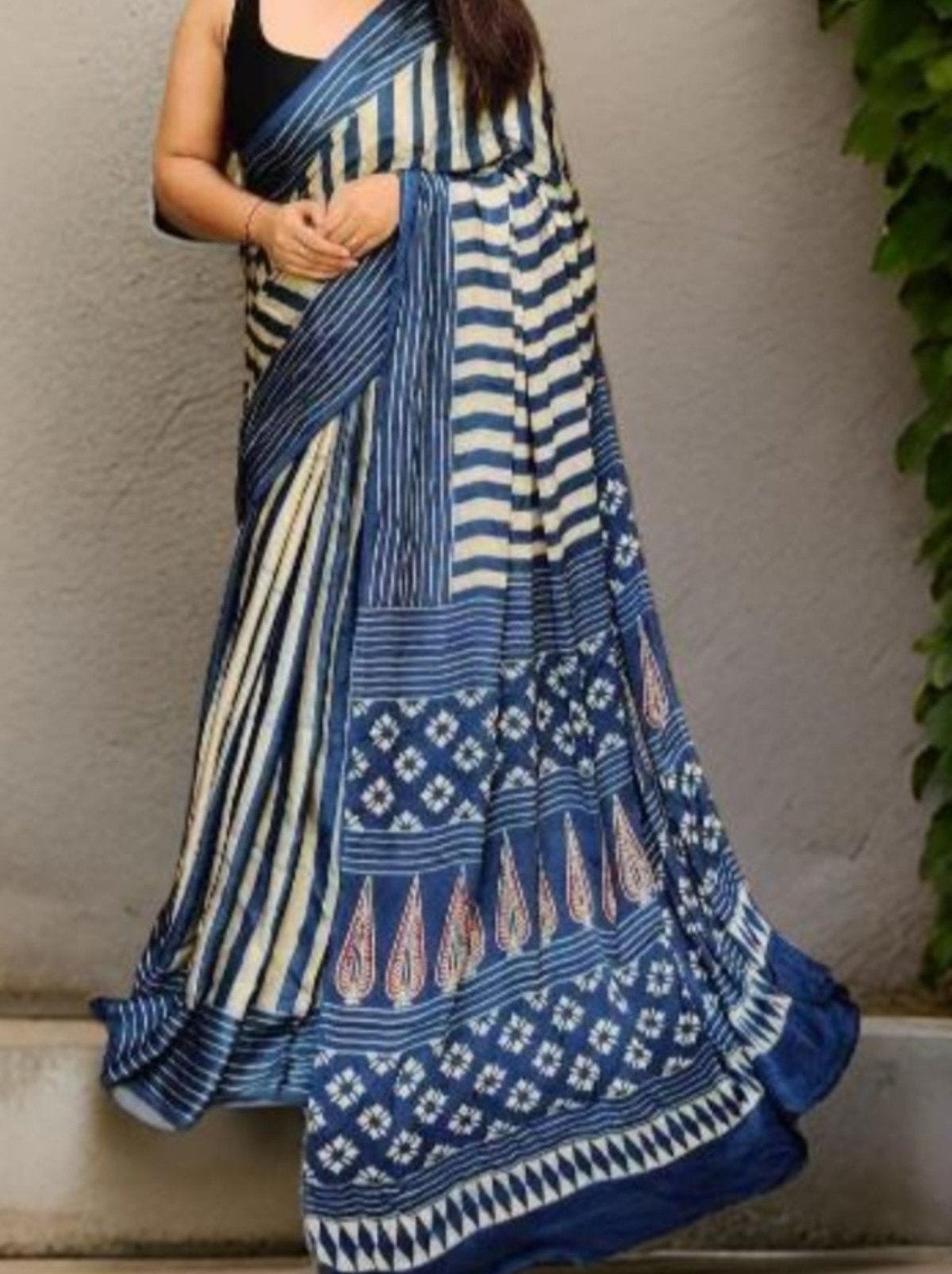 Ajrakh Printed Modal Silk (Blue)