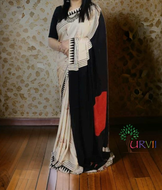 Ajrakh Printed Modal Silk (Black n White)