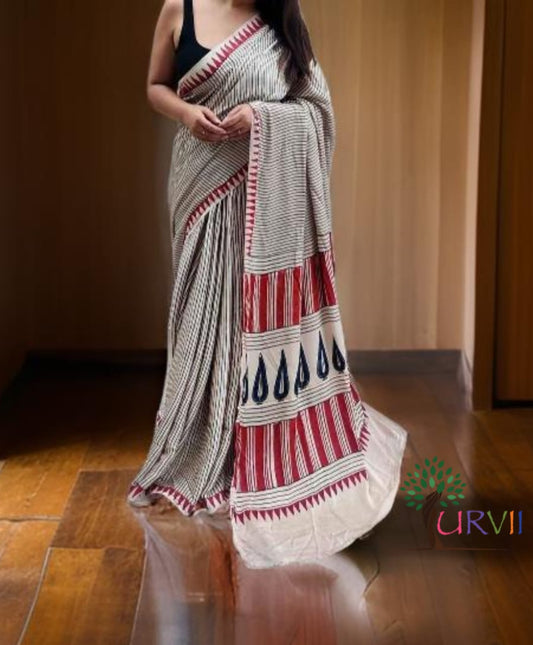 Ajrakh Printed Modal Silk (White)