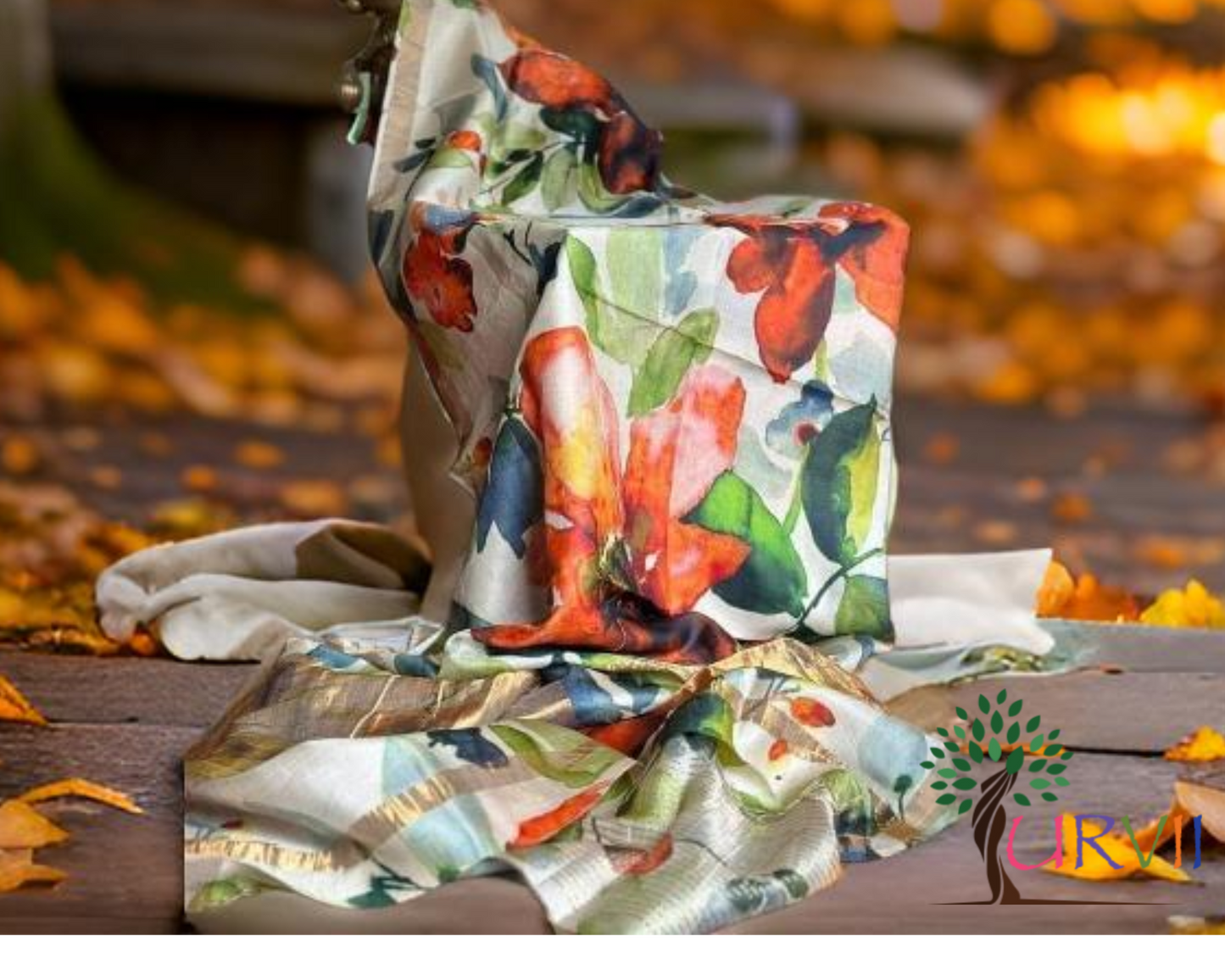 Tussar silk saree- green and red handpainted