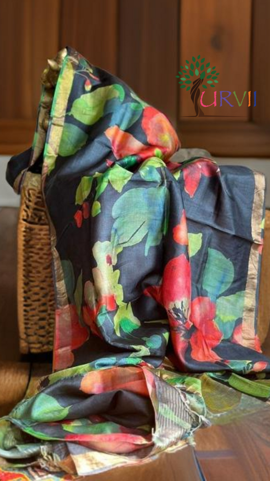 Tussar silk saree- multicolored handpainted