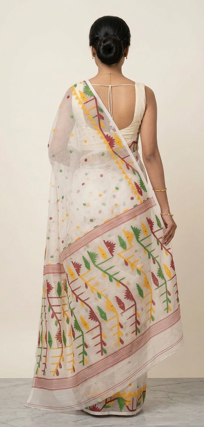 Offwhite handwoven jamdani resham Silk