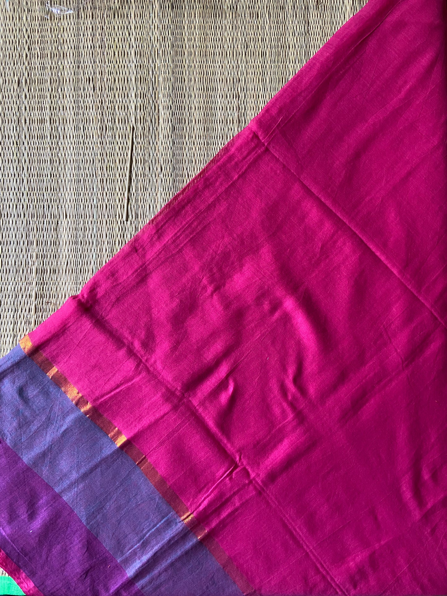 Deep pink broad border cotton saree