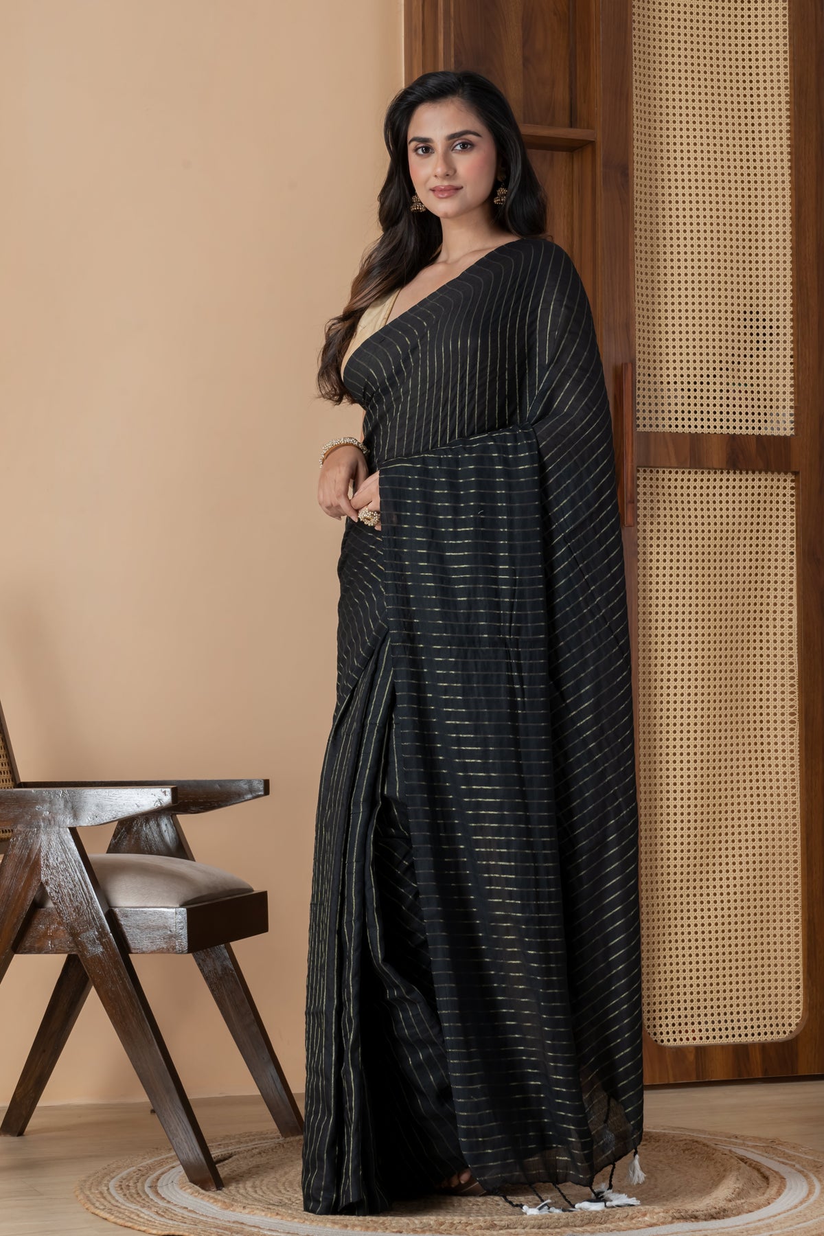 Black striped handloom Saree