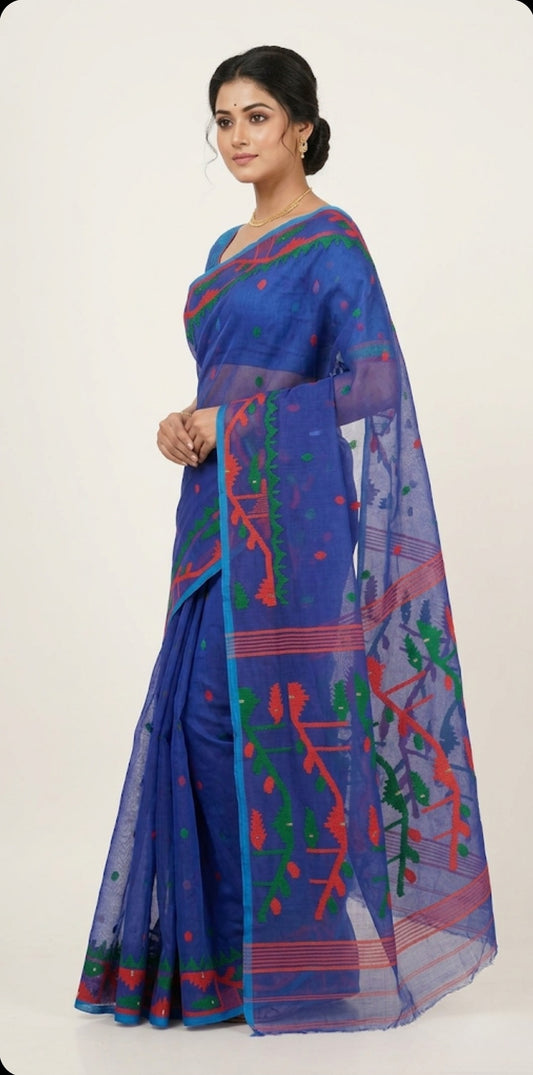 Indigo blue handwoven resham Silk