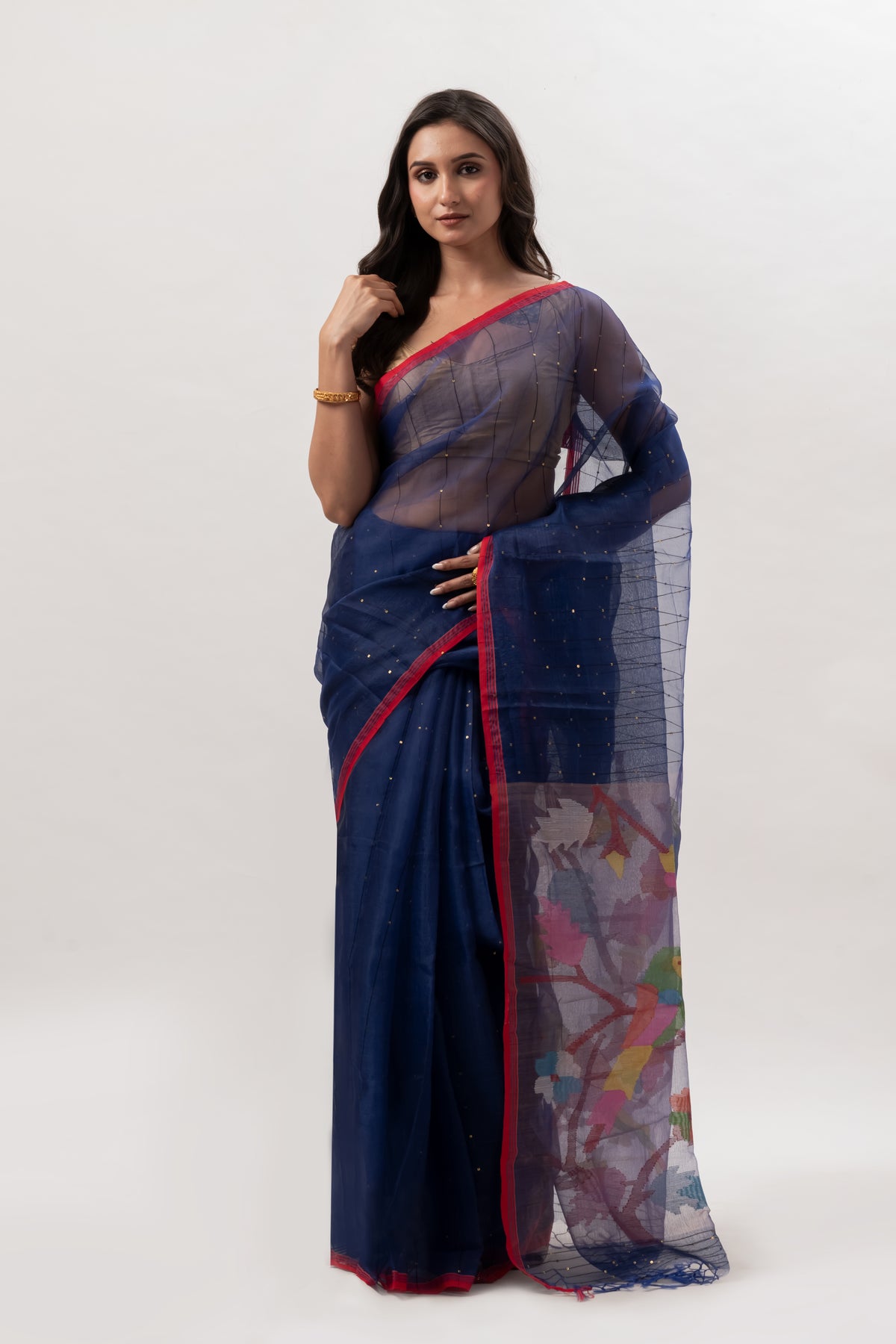 Midnight Blue Handspun Resham Paithni Silk Saree