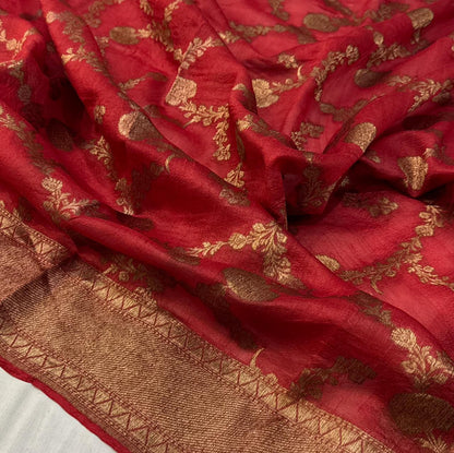 Maroon Kora  Banarasi silk saree