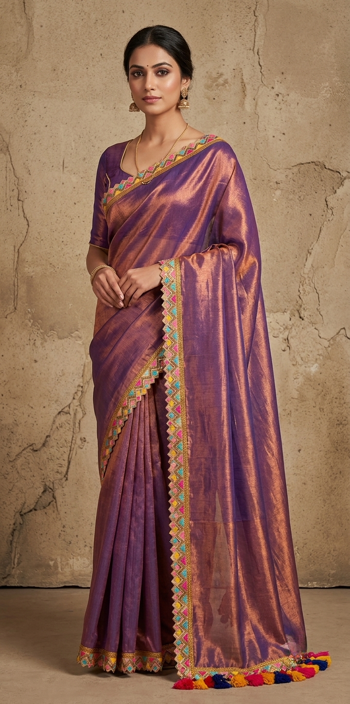 Zari border onion pink tissue Cotton saree
