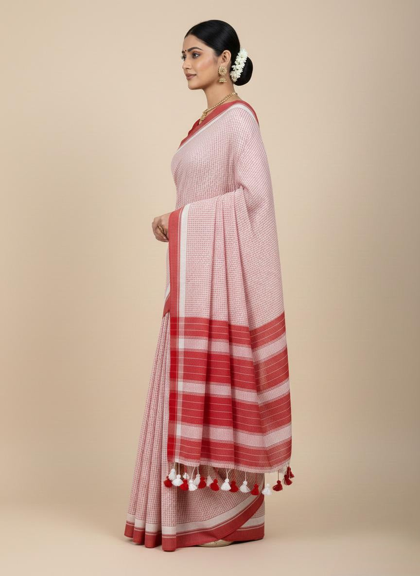 Red n white hANDSPUN cotton saree