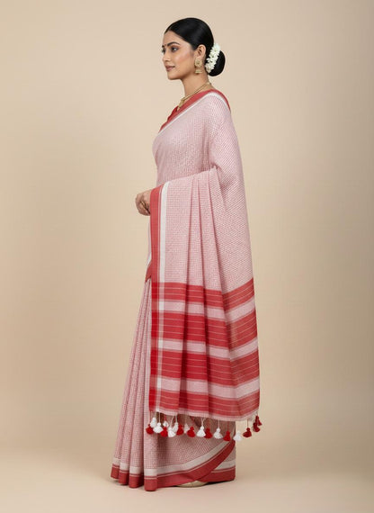 Red n white hANDSPUN cotton saree