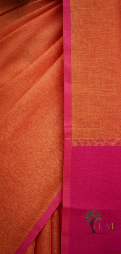 Burnt orange mulmul cotton saree
