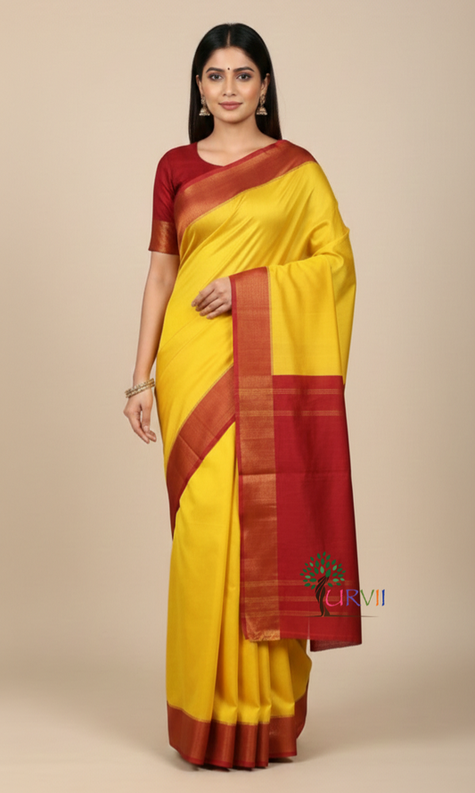 Red and yellow Garad silk saree