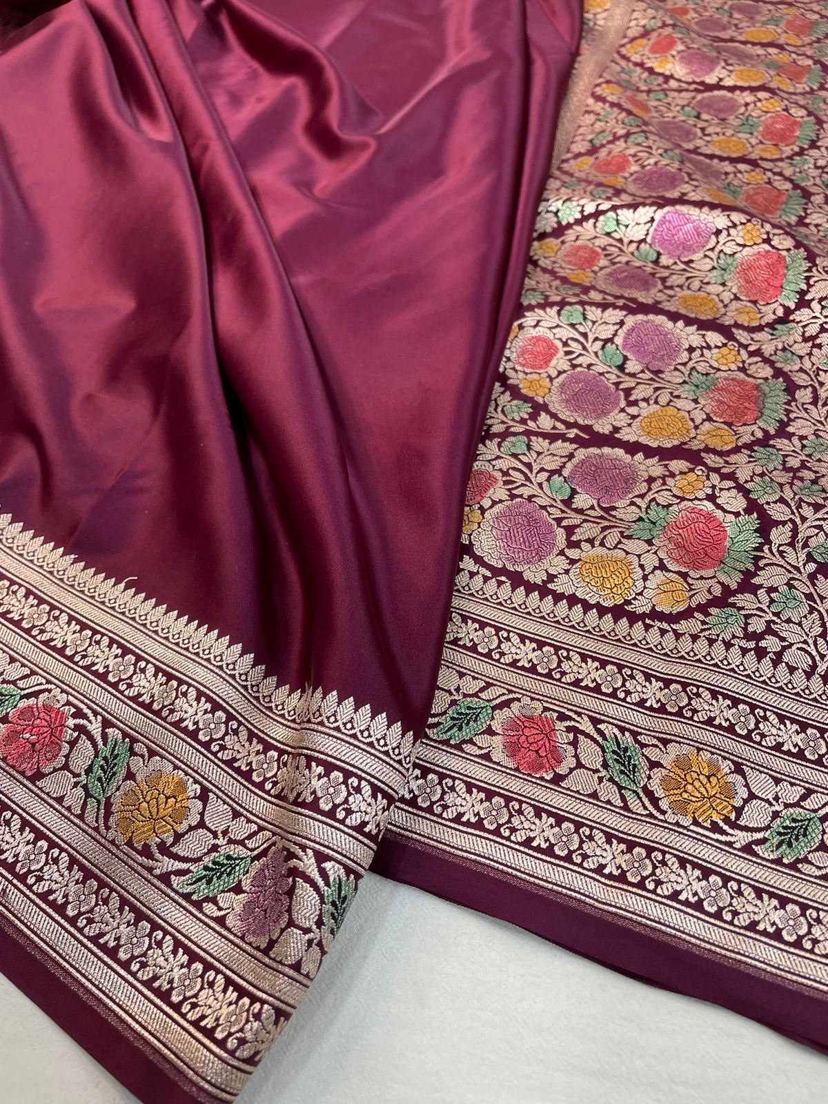 Maroon mashru Banarasi silk saree