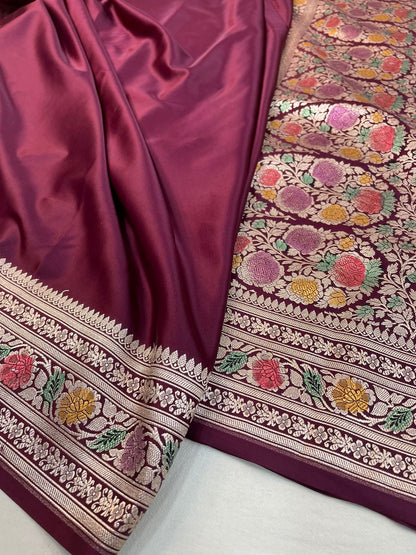 Maroon mashru Banarasi silk saree