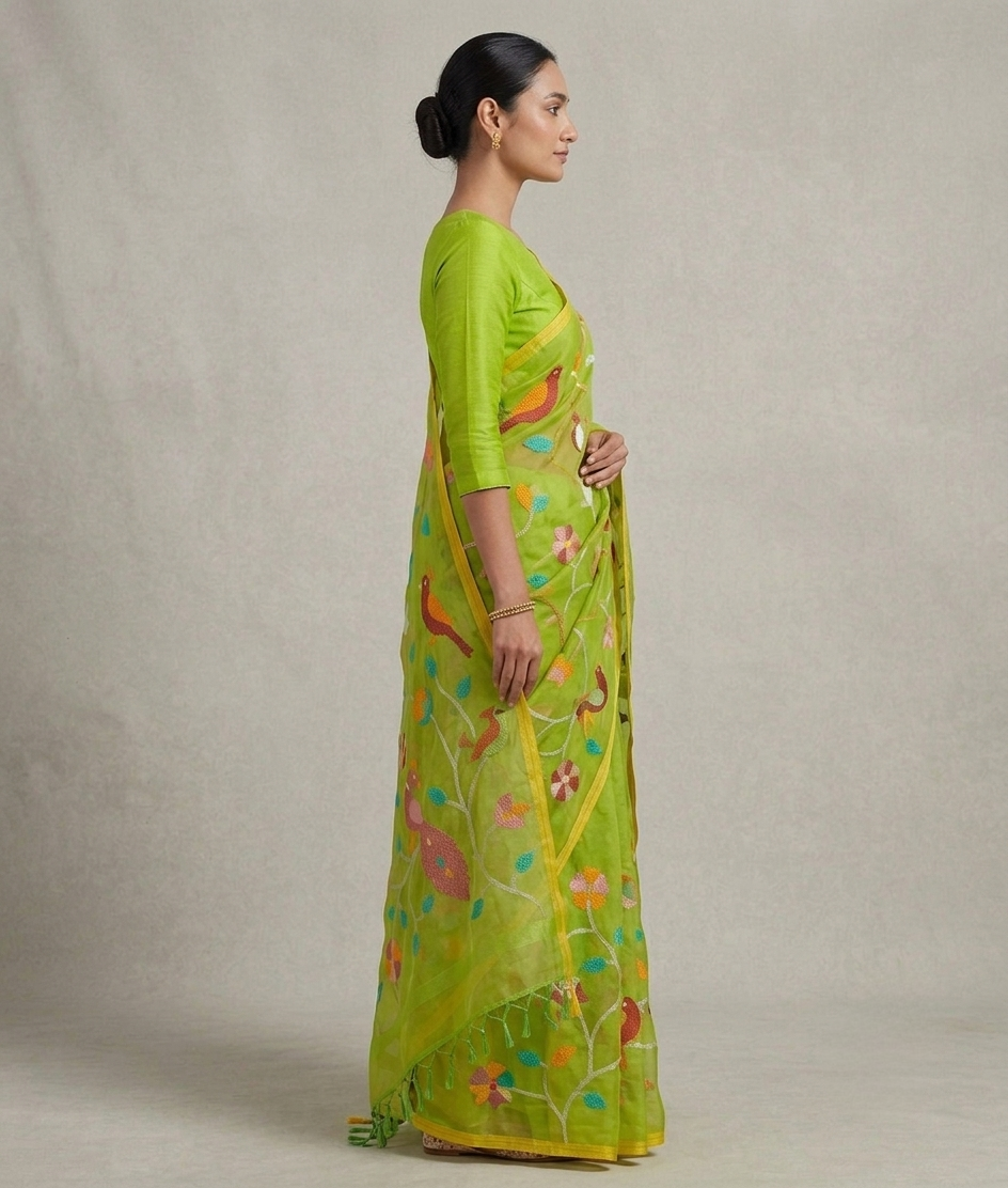 Parrot green all over jamdani resham silk saree