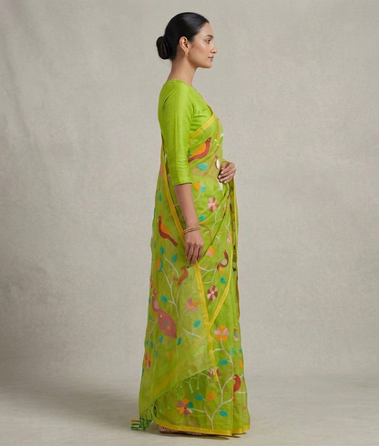 Parrot green all over jamdani resham silk saree