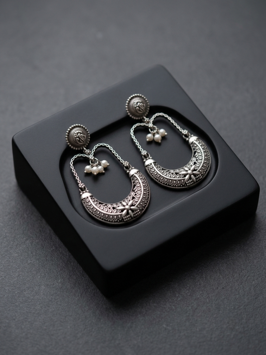 Crescent Chandbalis with Faux Pearl Ghungroo Accents