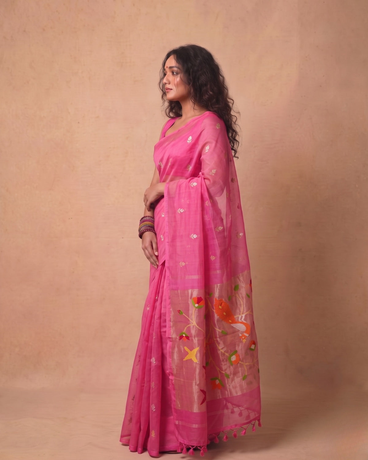 Elegant Pink Resham Silk Saree with paithani Zari Pallu