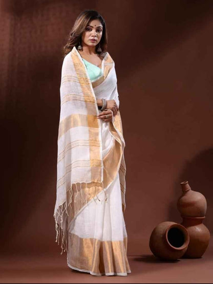 White Linen Saree
