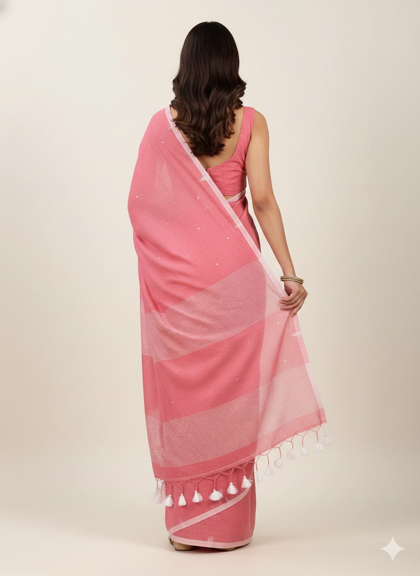 Light pink handspun cotton saree