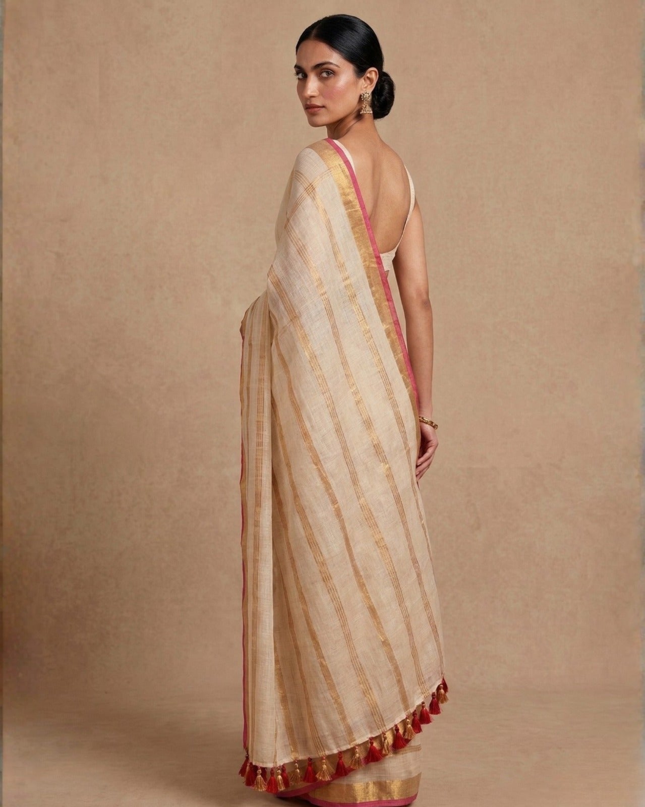 Zari striped pure mul cotton saree