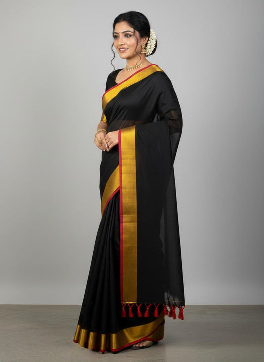 Black mulmul cotton saree