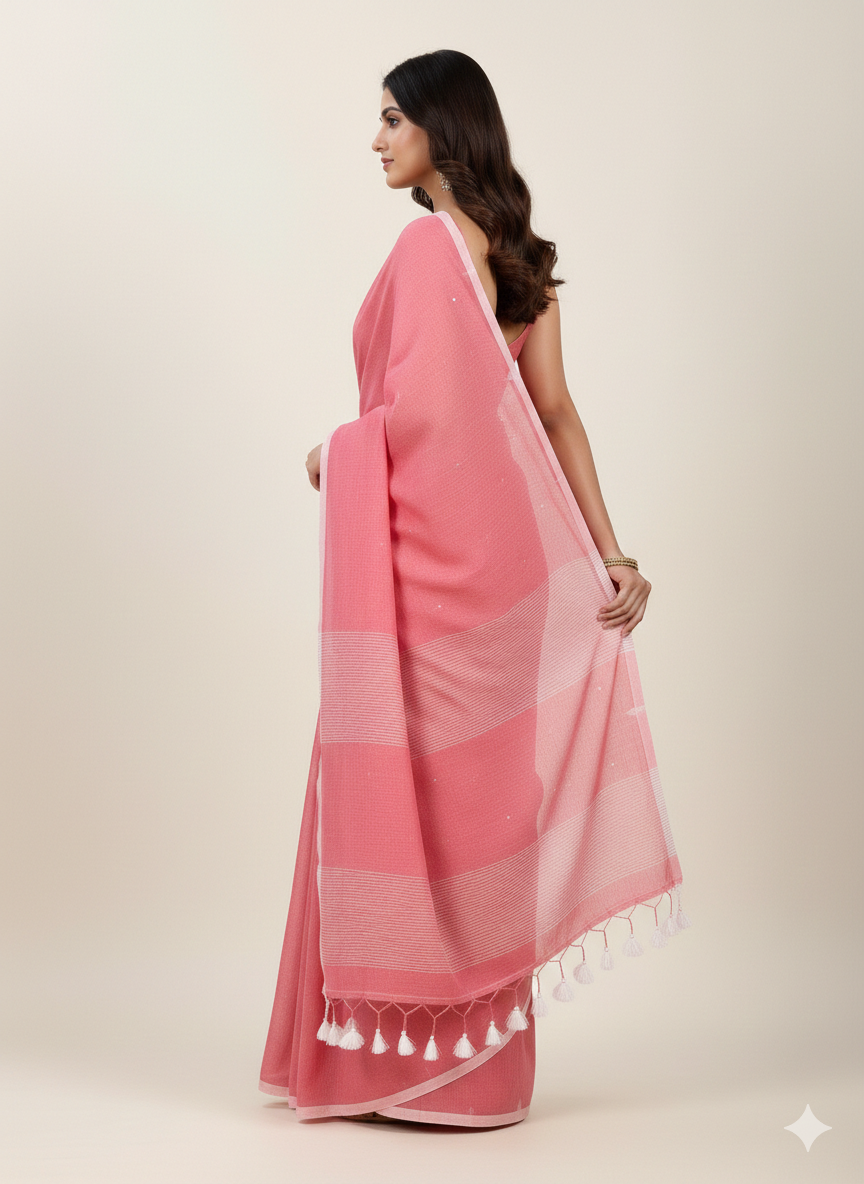 Light pink handspun cotton saree