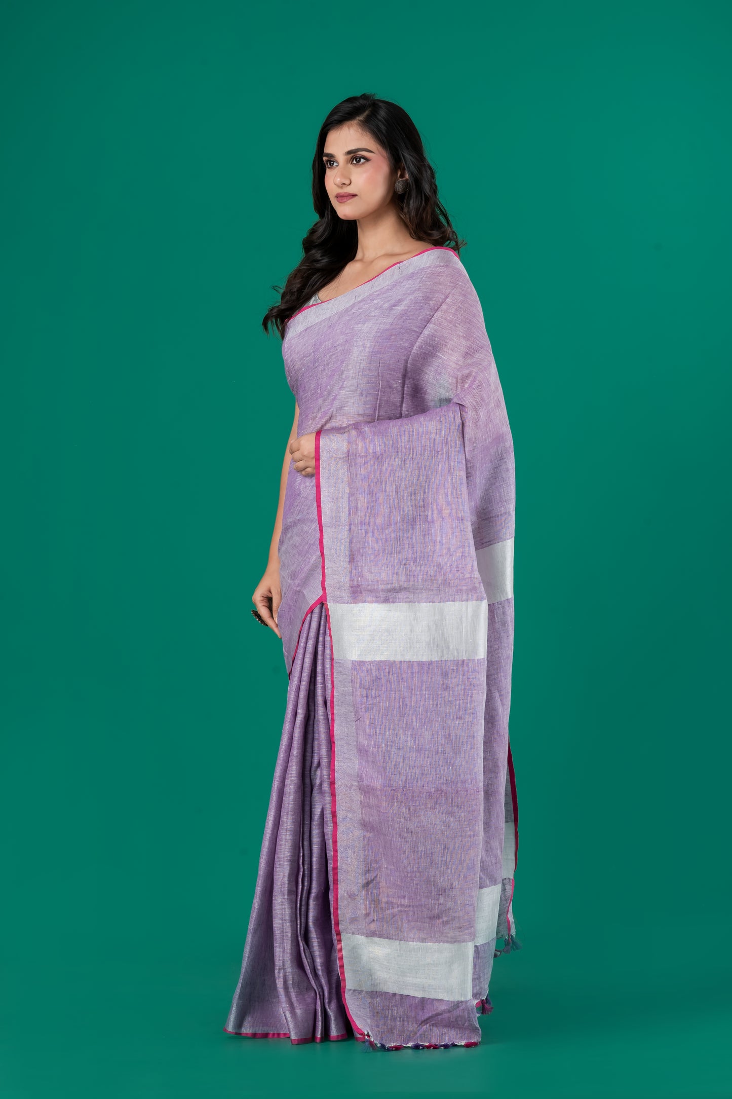 Lavender pure linen saree