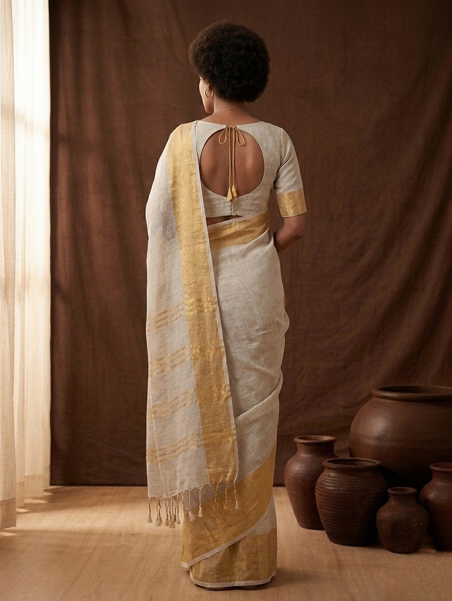 White Linen Saree
