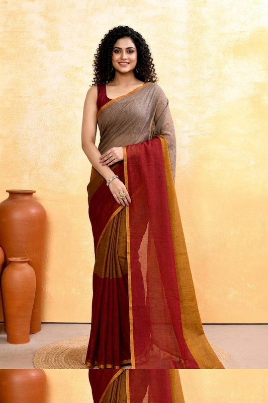 Tri-colour soft mul cotton saree