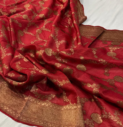 Maroon Kora  Banarasi silk saree