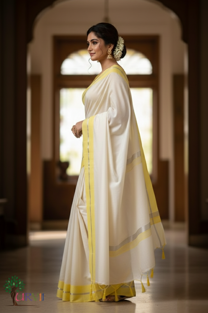 White mulmul cotton saree