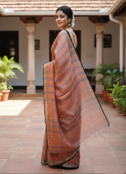 Check linen saree