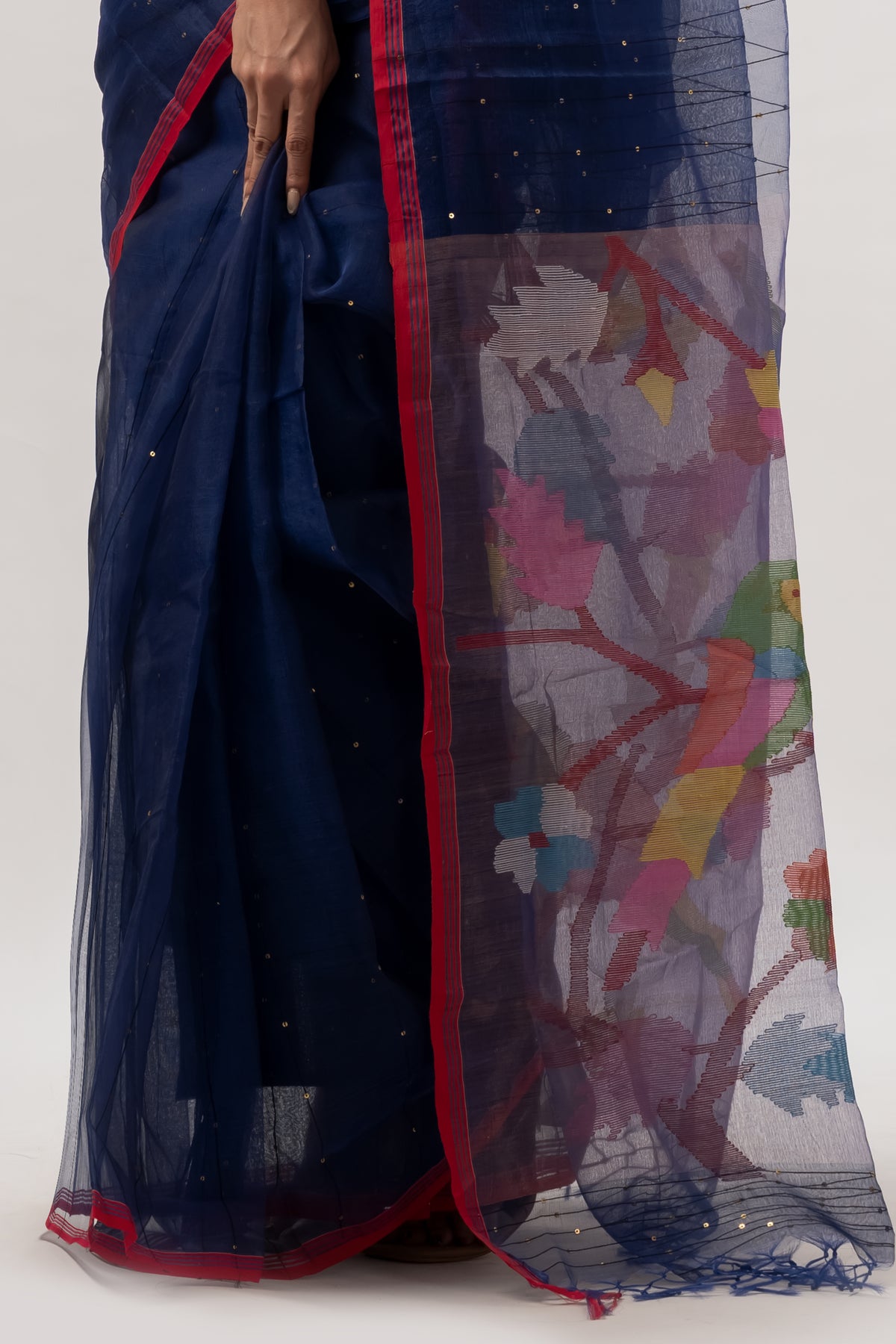 Midnight Blue Handspun Resham Paithni Silk Saree