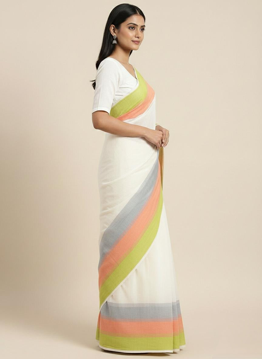 White mulmul cotton saree