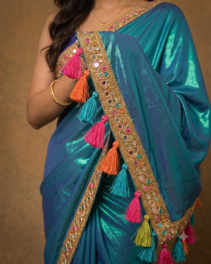 Zari border dual tone tissue Cotton saree