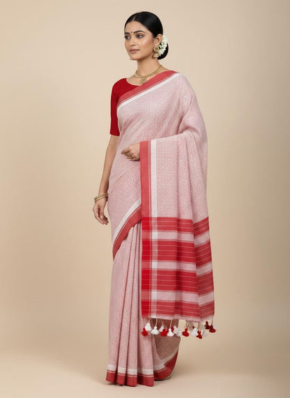 Red n white hANDSPUN cotton saree