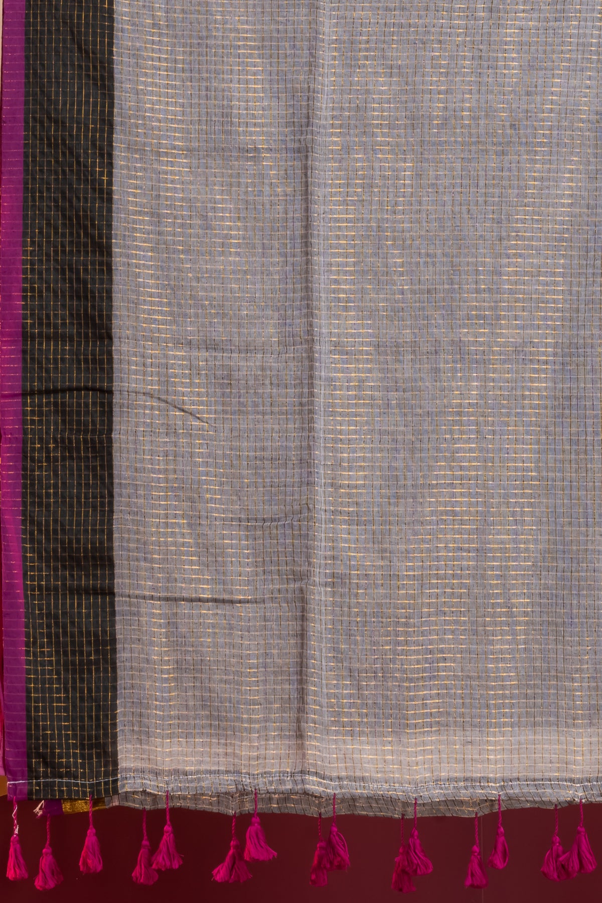 Off-White Grid Pattern Saree with Magenta contrast zari border