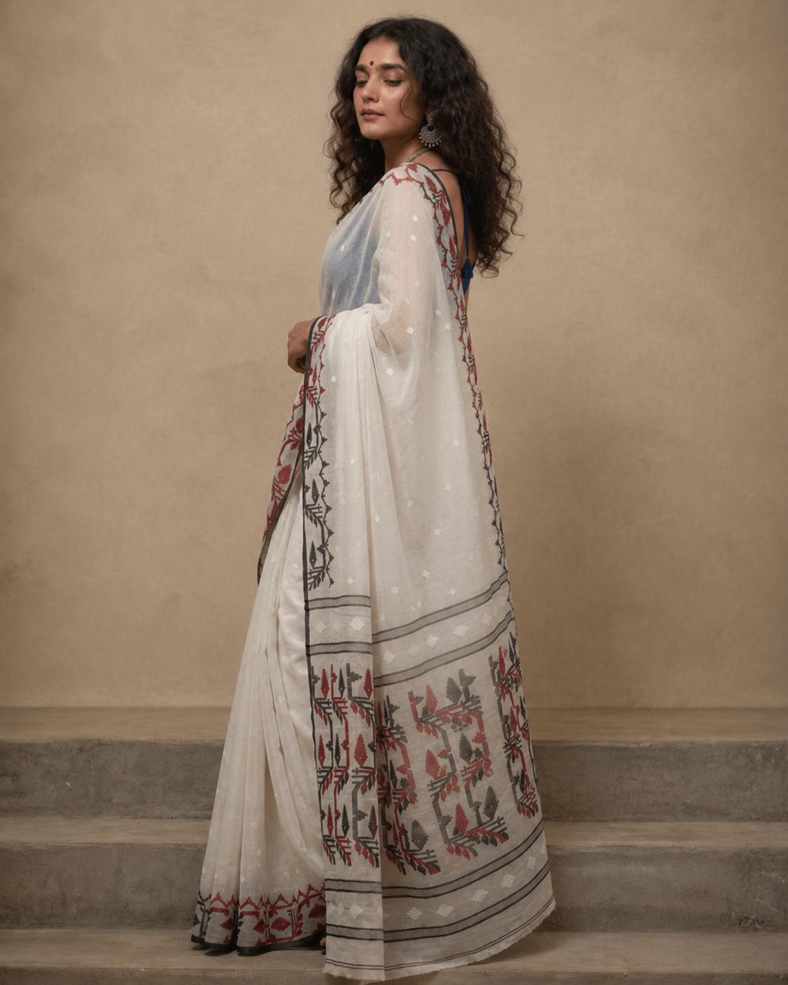 Red n white handloom cotton jamdanis