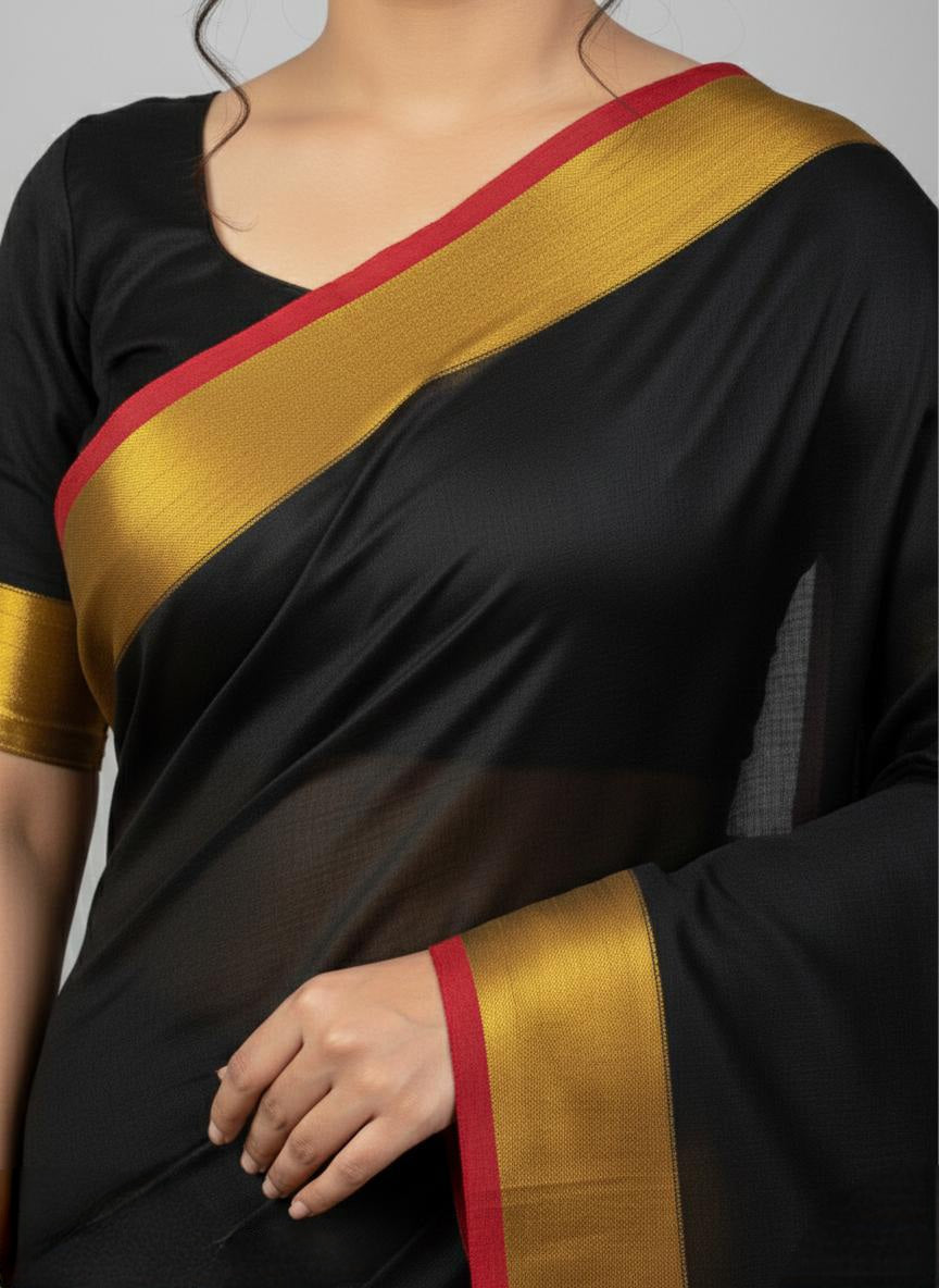 Black mulmul cotton saree