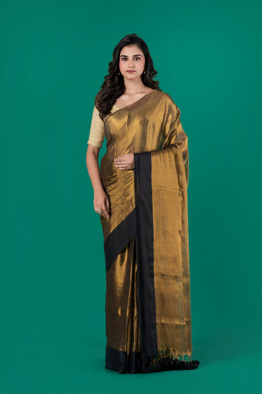 Golden tissue cotton saree