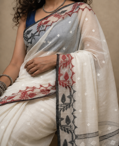 Red n white handloom cotton jamdanis