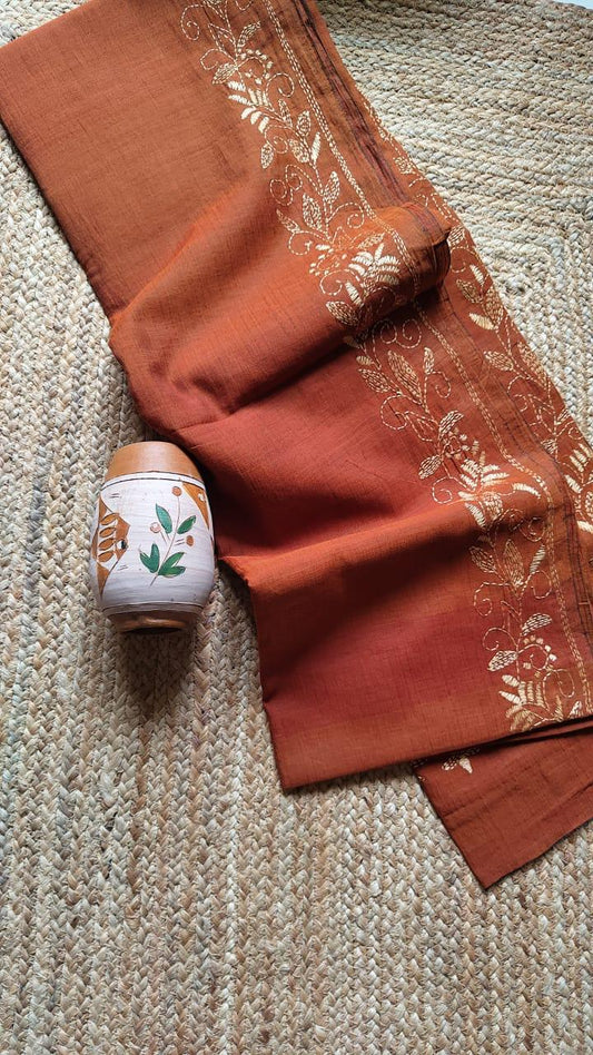Kantha stitched charkha khadi saree